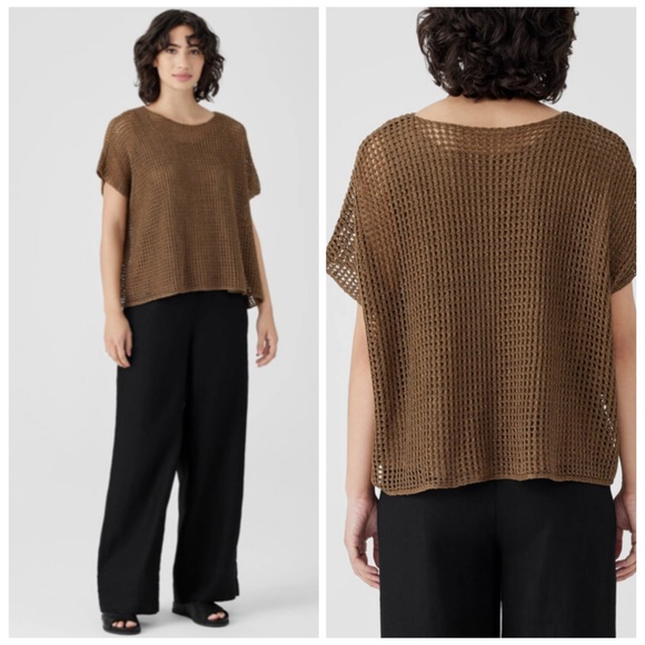 NEW Eileen Fisher Organic Linen Delave Bateau Neck Top 2X Boxy Fit Short Length - Picture 8 of 16